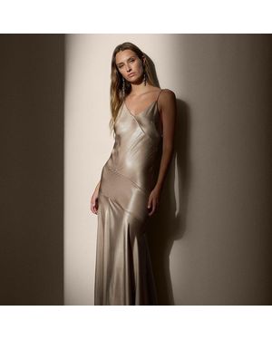 Ralph Lauren Cay Satin Sleeveless Evening Dress - Brown