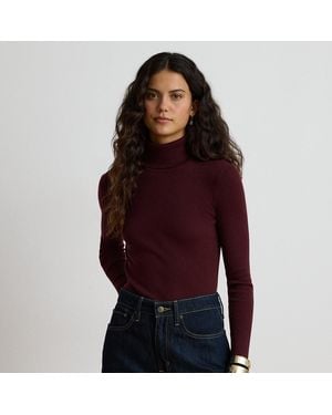 Ralph Lauren Geribde Turtleneck Van Katoenmix - Rood
