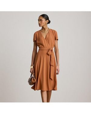 Ralph Lauren Belted Georgette Surplice Dress - Brown