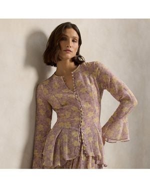 Polo Ralph Lauren Floral Crinkled Button-Front Top - Brown