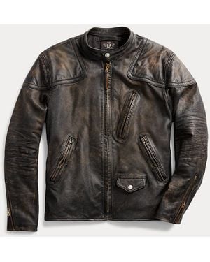 RRL Slim Fit Leather Moto Jacket - Black