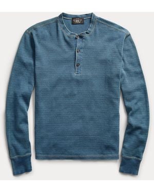 RRL Waffle-knit Henley Shirt - Blue