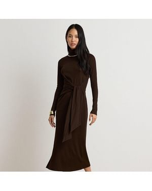 Ralph Lauren Tie-Front Cotton-Blend Turtleneck Dress - Multicolor