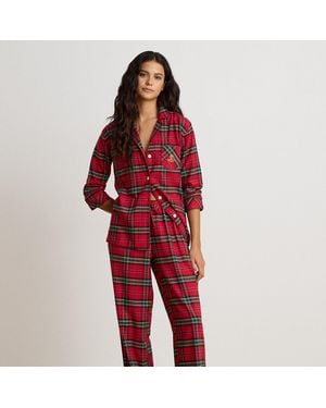 Ralph Lauren Pijama De Sarga Cepillada Con Cuadros - Rojo