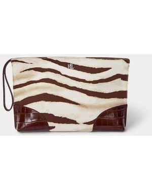 Ralph Lauren Grote Canvas En Leren Tas Met Zebraprint - Bruin