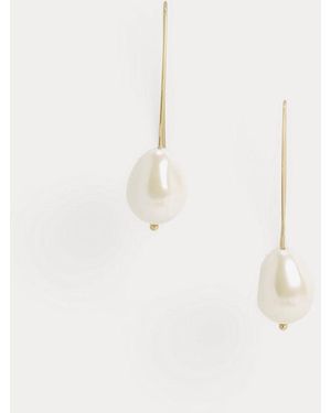 Ralph Lauren Pendientes Bañados En Oro Con Perlas - Blanco