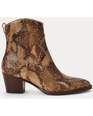 Ralph Lauren Harpher Python-Embossed Leather Bootie - Brown