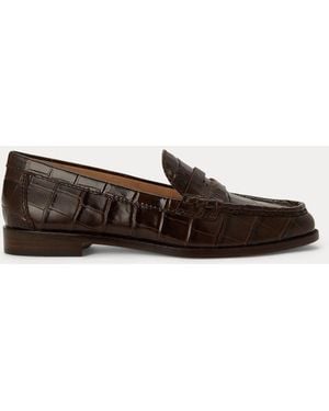 Ralph Lauren Wynnie Crocodile-Embossed Leather Loafer - Brown