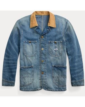 RRL Corduroy-Collar Denim Jacket - Blue