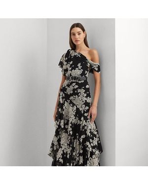 Ralph Lauren Abito monospalla in georgette a fiori - Nero