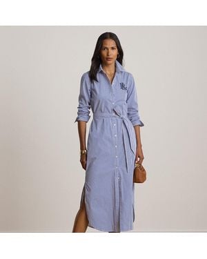 Ralph Lauren Striped Cotton Broadcloth Shirtdress - Blue