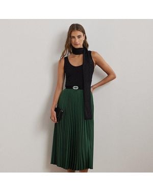 Ralph Lauren Pleated Satin Charmeuse Skirt - Green