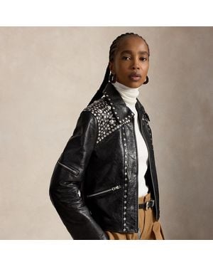 Polo Ralph Lauren Studded Leather Moto Jacket - Black