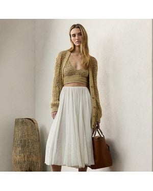 Ralph Lauren Trivelas Embellished Pleated Voile Skirt - Natural