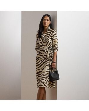 Ralph Lauren Zebra-Print Tie-Front Crepe Shirtdress - Metallic