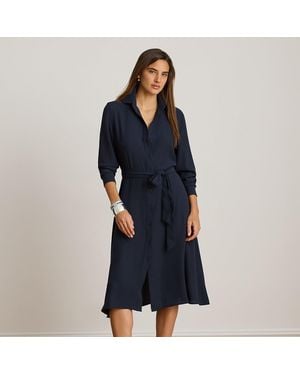 Ralph Lauren Belted Double-Faced Georgette Shirtdress - Blue