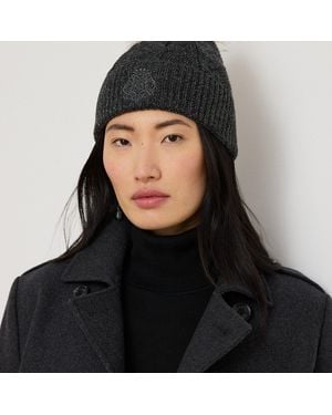 Ralph Lauren Embroidered-Crest Pom-Pom Cable Beanie - Black