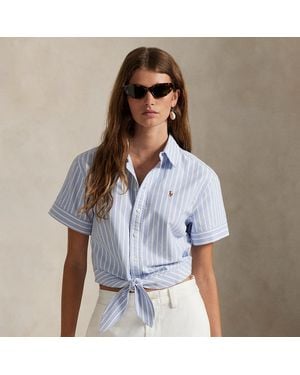 Polo Ralph Lauren Cotton Oxford Tie-Front Cropped Shirt - Blue