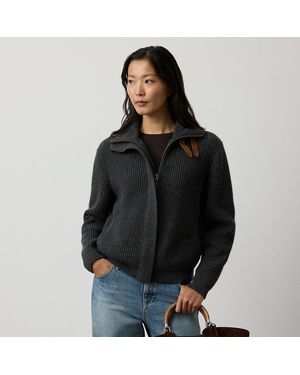 Ralph Lauren Gerippte Bomber-Strickjacke Aus Kaschmir - Schwarz