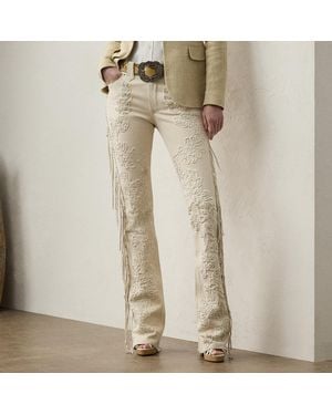Ralph Lauren Annabeth Embellished Fringe Suede Trous - Natural