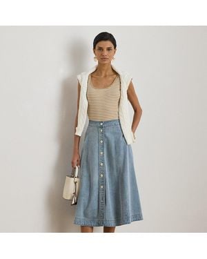 Ralph Lauren Button-Front Denim Midi Skirt - Blue