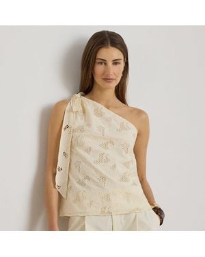Ralph Lauren Floral-Eyelet Voile One-Shoulder Blouse - Natural