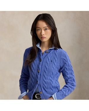 Ralph Lauren Cable-Knit Wool-Cashmere Cardigan - Blue
