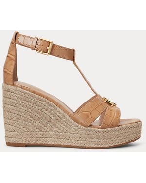 Ralph Lauren Leren Hale Sandaal Met Reliëf - Naturel