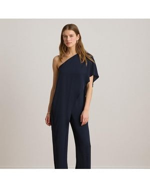 Ralph Lauren Cape Georgette One-Shoulder Jumpsuit - Blue
