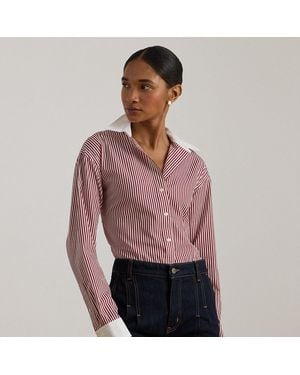 Ralph Lauren Striped Cotton Broadcloth Shirt - Red