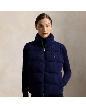 Polo Ralph Lauren Cable-Knit Wool-Cashmere Zip Gilet - Blue