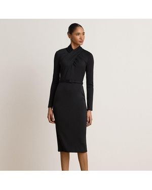 Ralph Lauren Belted Mockneck Jersey Dress - Black