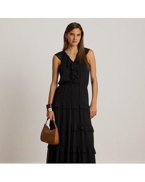 Ralph Lauren Ruffle-Trim Georgette Tiered Dress - Black