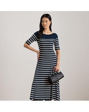 Ralph Lauren Striped Cotton Rib-Knit Midi Dress - Blue