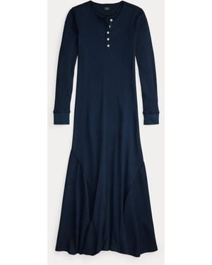 Ralph Lauren Stretch Waffle-Knit Henley Dress - Blue