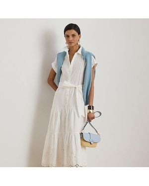 Ralph Lauren Tiered Eyelet Broadcloth Shirtdress - Blue