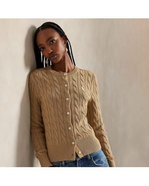 Polo Ralph Lauren Cable-Knit Cotton Crewneck Cardigan - Brown