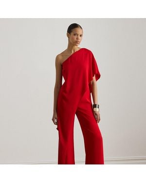 Ralph Lauren Cape Georgette One-Shoulder Jumpsuit - Red