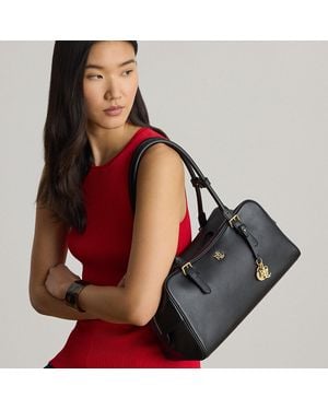 Ralph Lauren Large Leather Marcy Zip Satchel - Black