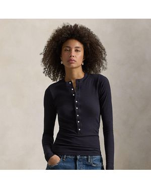 Ralph Lauren Rib-Knit Cotton Henley Shirt - Blue