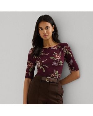 Ralph Lauren Floral Stretch Cotton Boatneck T-shirt - Brown