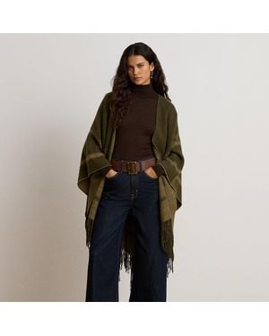 Ralph Lauren Ruana De Jacquard Con Correaje Y Flecos - Negro