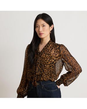Ralph Lauren Chiffon Blouse Met Strik En Ocelotprint - Bruin