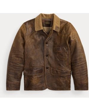 Ralph Lauren Leather Corduroy-Collar Jacket - Brown