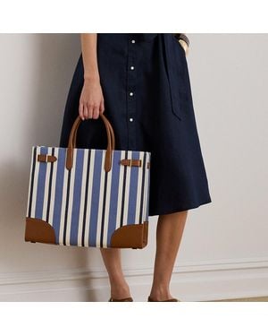 Ralph Lauren Ralph Lauren Striped Canvas Large Devyn Tote Bag - Blue