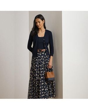 Ralph Lauren Falda De Georgette Arrugado Con Flores - Azul