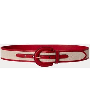 Ralph Lauren Crescent-Buckle Canvas-Leather Wide Belt - Red
