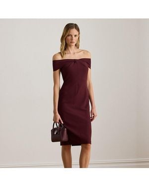 Ralph Lauren Twist-Front Crepe Cocktail Dress - Red