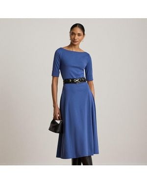 Ralph Lauren Rib-Knit Stretch Cotton Midi Dress - Blue