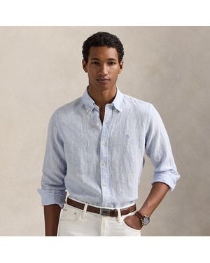 Polo Ralph Lauren Custom Fit Striped Linen Shirt - Blue